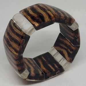 RETRO 80s Vibes Animal Print Oblong Acrylic Link Stretch Cuff Bracelet